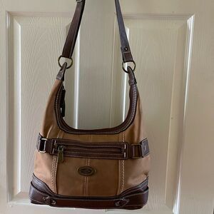 Concept Plattsburg Hobo two tone brown faux leather antique brass hardwares